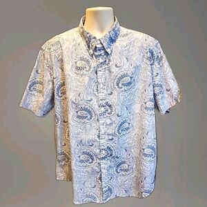 California Shirt Co. Yarn Dye Short Sleeve Woven Shirt - Blue  - XL